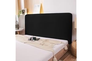 WOMACO Stretch Bed Headboard Slipcover 180 GSM Thick Fabric Solid Color Dustproof Bed Head Protector Cover for Bedroom Décor (Black, 59-67")