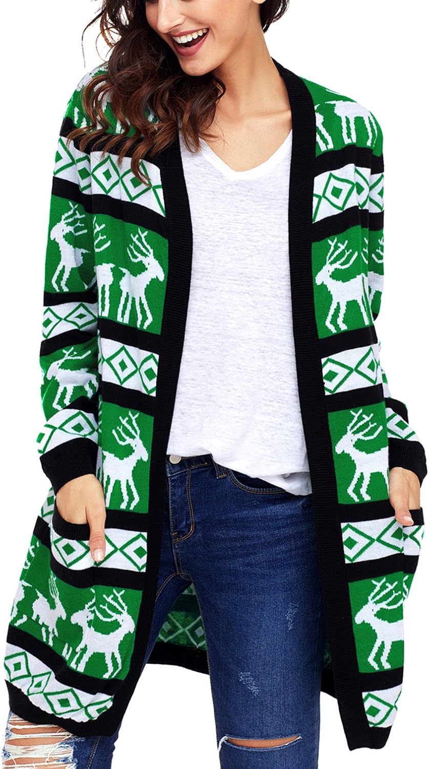 Charmley Femme Gilet Noël Pull Imprimé Tricotés à La Mode Manteau