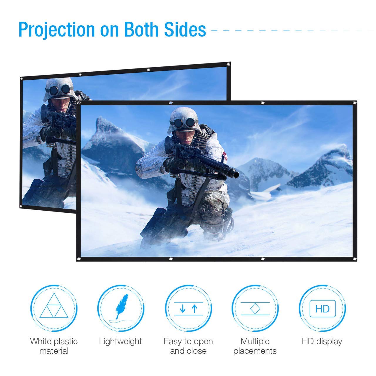 120 Inch Projection Screen, Powerextra 16:9 HD 4K Foldable Anti-Crease Portable Projector Screen for Home Theater Indoor Outdoor Movie Screen, Support Double-Sided Projection