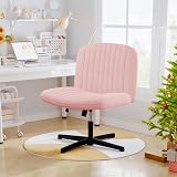 Naspaluro Armless Velvet Office Chair Pink with Cross Leg Base view 2
