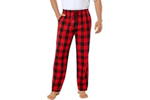Jveyvth Mens Pajama Pants 100% Cotton Plaid Sleep & Lounge Pants, PJ Bottoms with Pockets and Button Fly