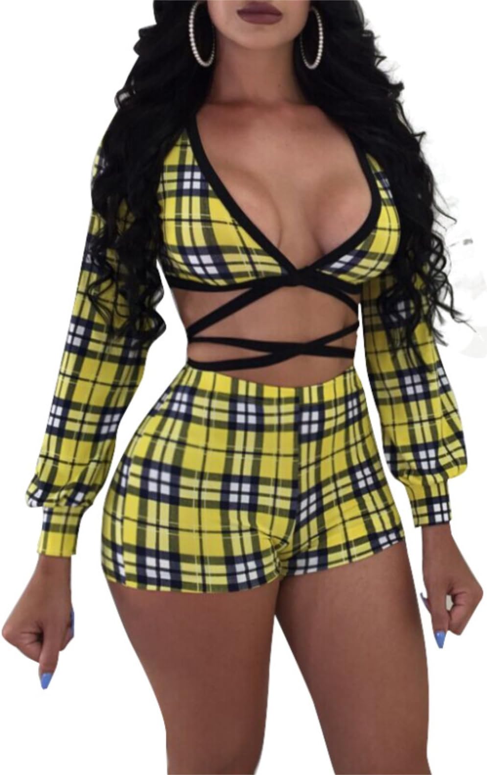 Shinfy Womens Romper Plus Size Two Piece Outfit High Waist Short Pants Beachwear
