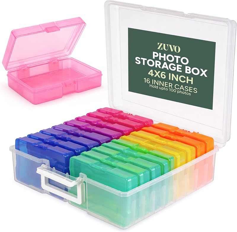 Zuvo Photo Storage Box 16 Colours & Removable Dividers Holds 1,600 Photos