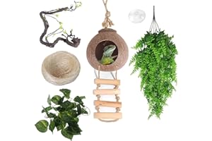HAMILEDYI Gecko Coco Den Reptile Hideouts, Raw Coconut Husk Hut for Leopard Gecko, Sturdy Hanging Home, Climbing Porch, Hiding, Sleeping & Breeding Pad