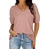 XIEERDUO T Shirt for Women Casual Round Neck Ruffled Sleeves Tunic Top