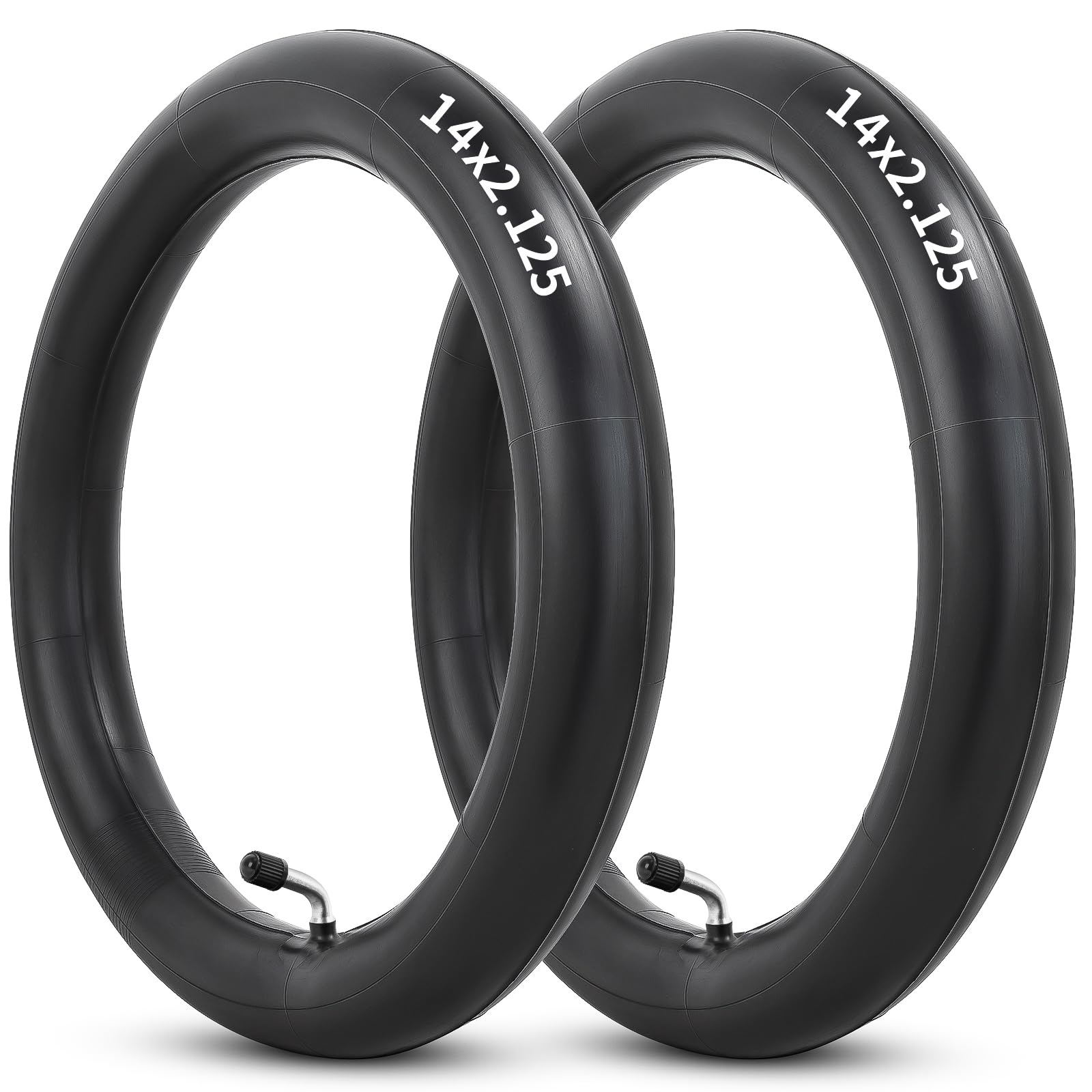 Photo 1 of 14x2.125 Butyl Bike Inner Tube, 14 Inch Bike Tube with CR202 Bent Valve Stem Compatible with Most 14x1.90 14x1.95 14x2.0 14x2.10 14x2.125 Electric Scooters Electric Bicycle E-Bike Tire Tube 2Pcs