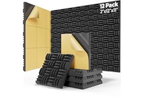 BEEQUIET 12 Pack Sound Proof Foam Panels with Self-Adhesive, 12" X 11" X 2" Acoustic Panels Fast Expand, Soundproof Wall Panels of High Density, Acoustic Foam Sound Absorption and Decoration (Black)