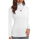 DSPSAM Women's Turtleneck Long Sleeve Shirts Slim Fitted Lightweight Base Layer Casual Tops