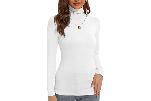 DSPSAM Women's Turtleneck Long Sleeve Shirts Slim Fitted Lightweight Base Layer Casual Tops