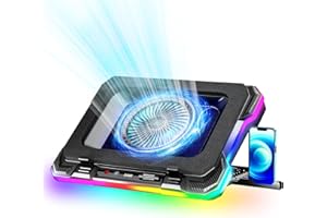 AICHESON Gaming RGB Laptop Cooling Pad with Powerful Cooler Fan, Sealed Foam and Phone Holder for 15-19 inch Laptops and PC Computers