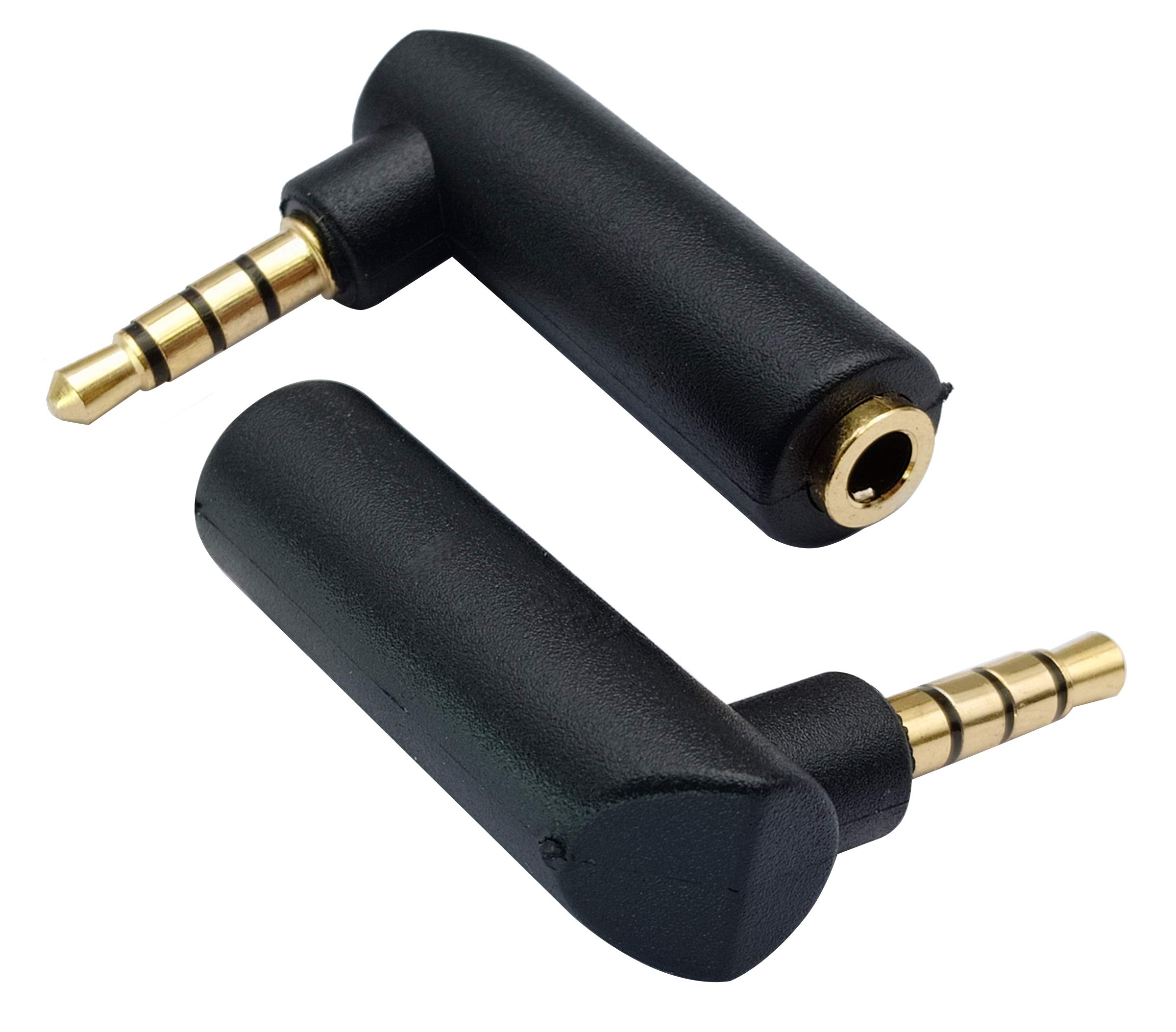 AAOTOKK 3.5mm Headphone Audio Converter 90 Degree Right Angled 4 Poles 3.5mm (1/8 inch) Male to Female TTRS Audio Stereo Connector Extension Adapter(2 Pack/4 Pole)