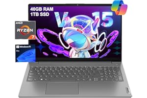IST COMPUTERS Lenovo Laptop V15 for Business, Home, Student (15.6" FHD, AMD Ryzen 7 7730U (Beat Intel i7-1355U), 40GB RAM, 1TB SSD), Numeric Keypad, Webcam w/Shutter, RJ-45, Win 11 Pro w/AI Copilot, Grey