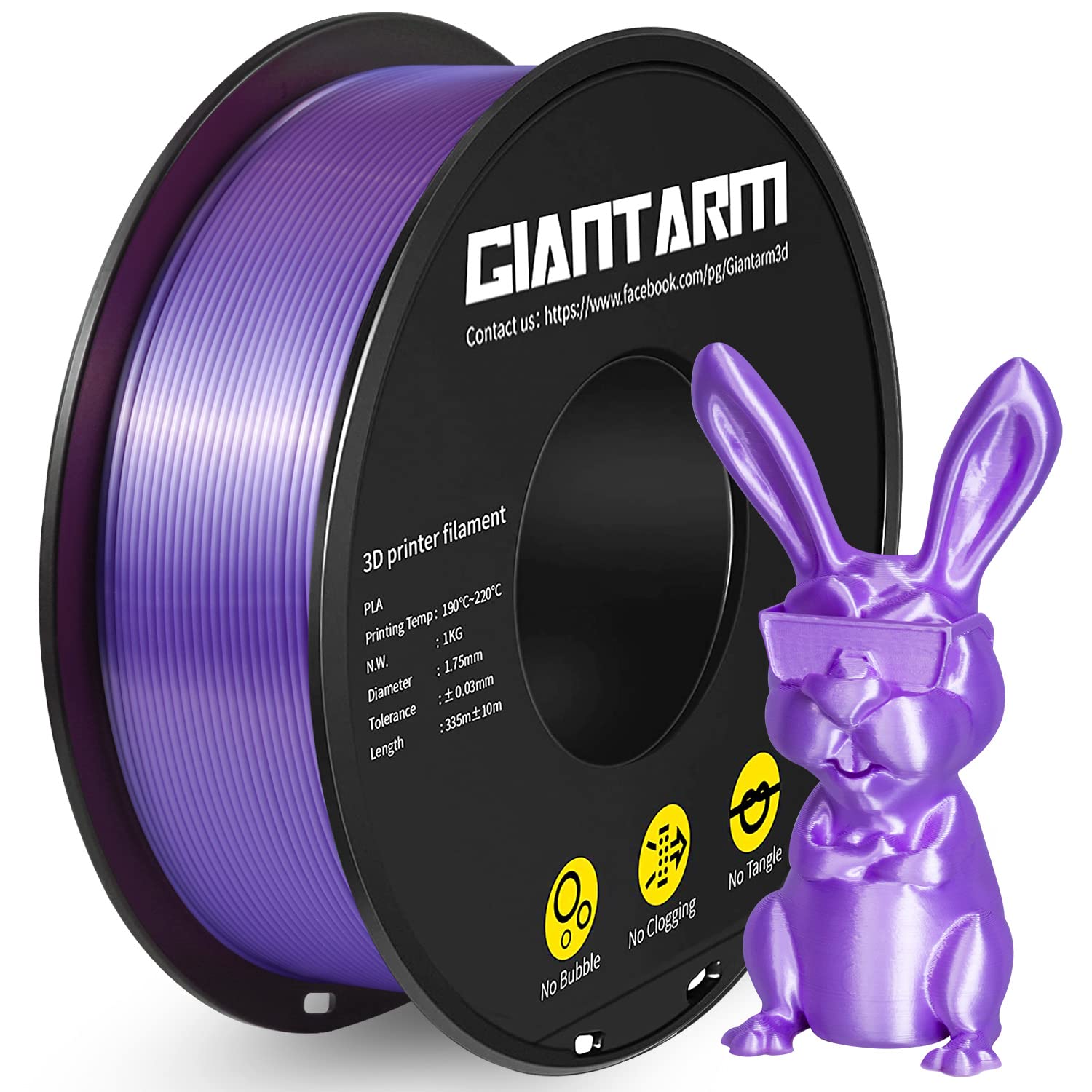 GIANTARM Filament PLA 1.75mm Silk Purple, 3D Printer PLA Filament 1kg Spool — image 1