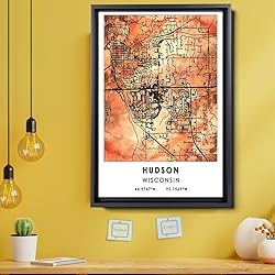 Hudson Map Poster, Wisconsin Map Art Poster, Map
