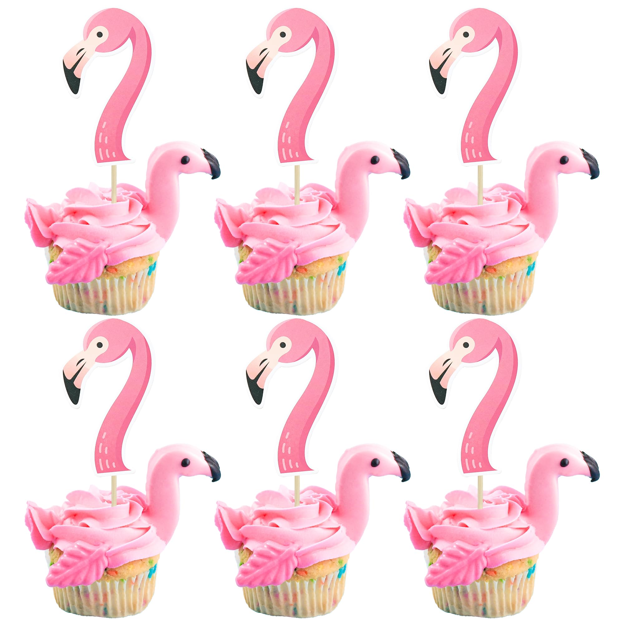 Photo 1 of Gyufise 36Pcs Flamingo Cupcake Toppers Tropical Cupcake Toppers Aloha Summer Cake Topper Decorations for Luau Hawaiian Theme Baby Shower Flamingo Birthday Party Supplies