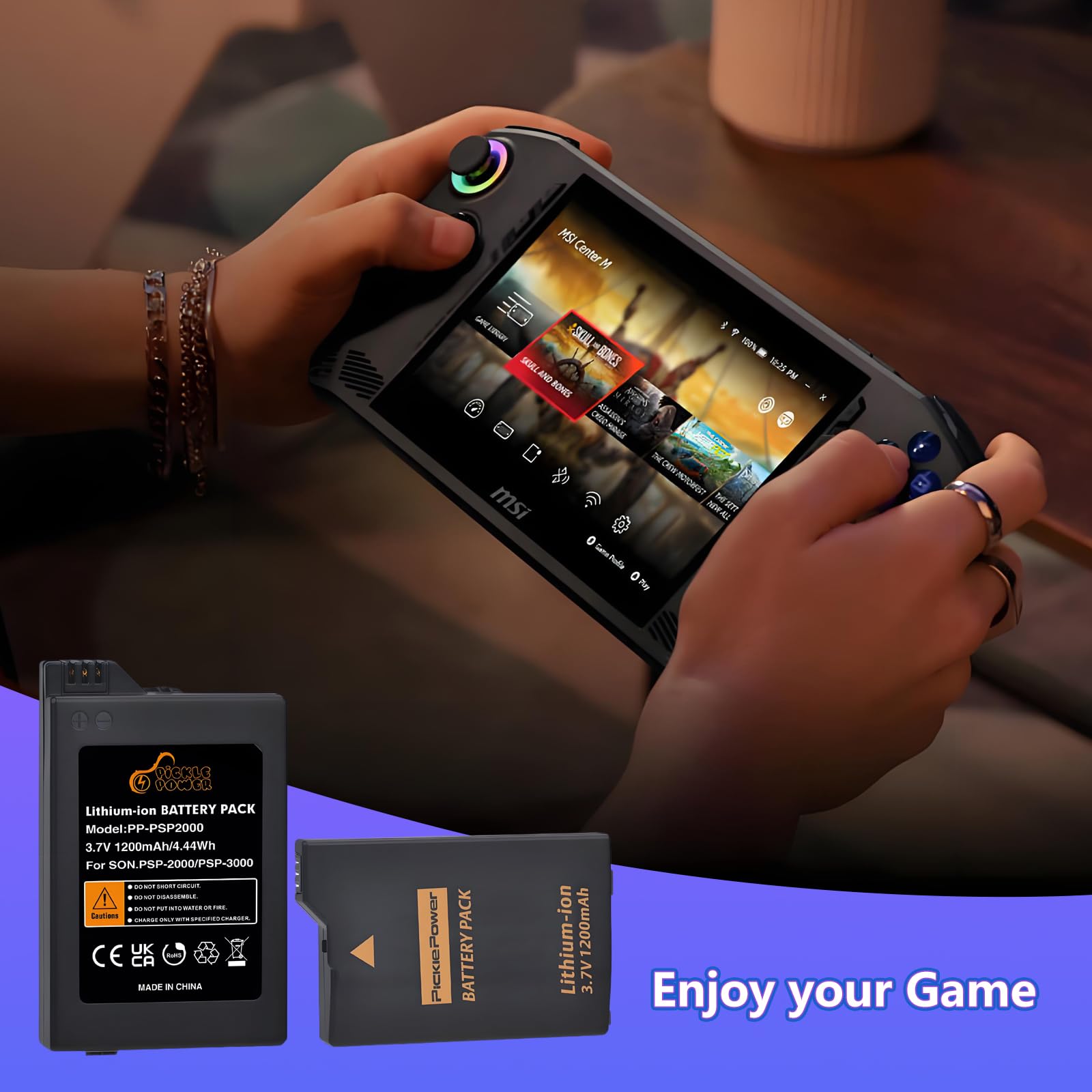 Pickle Power PSP 3000/2000 Battery with PSP Charger Cable for PSP 3000 / PSP Slim 2000 PSP-S110,PSP-3001, PSP-3000, PSP-3002, PSP-3004, PSP-2001, PSP Slim Console