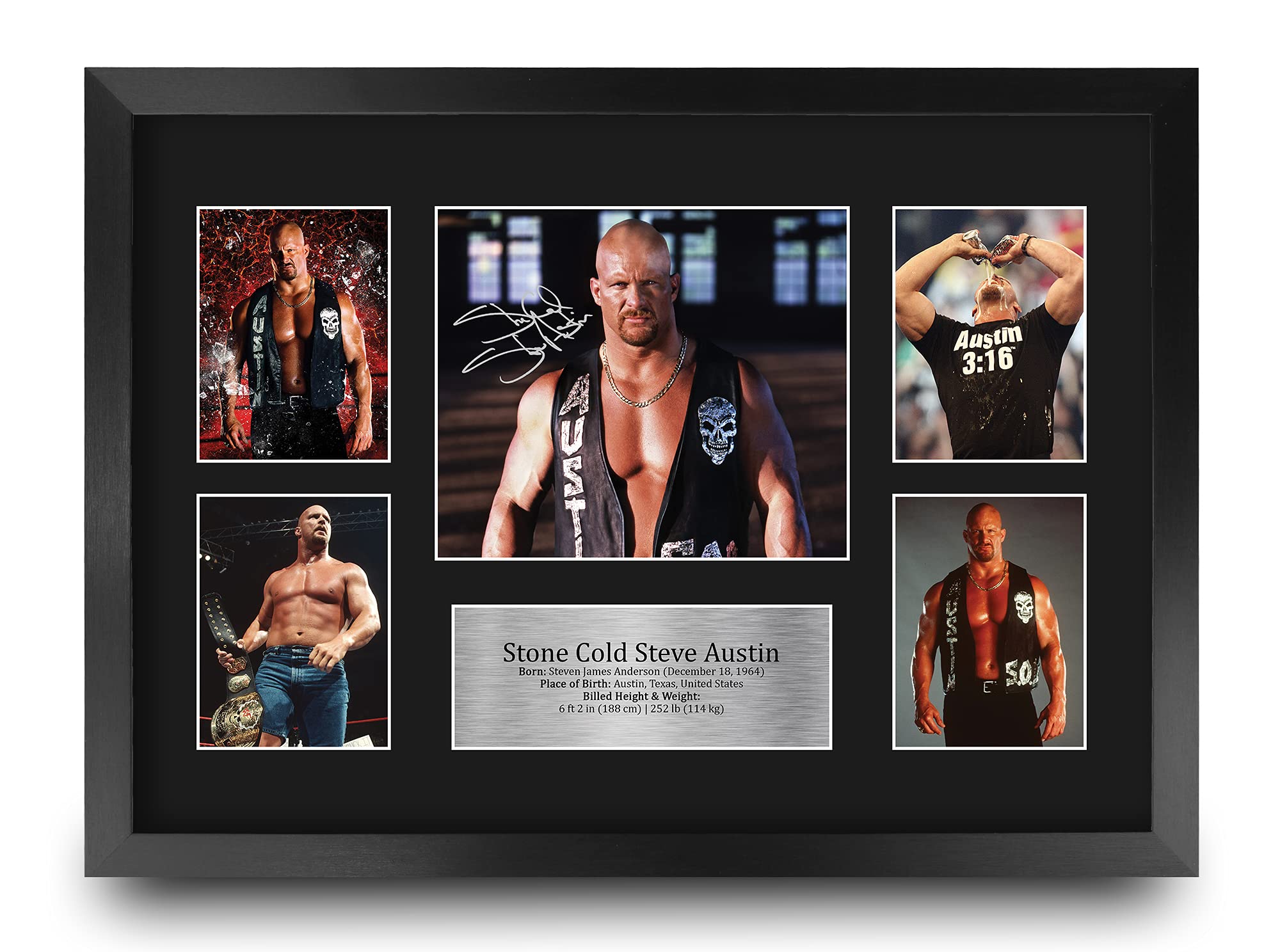 HWC Trading FR A3 Stone Cold Steve Austin Wrestling Gifts Printed Signed Autograph Picture for WWE & WWF Memorabilia Fans - A3 Framed