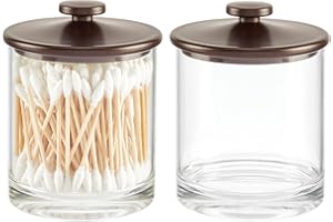 mDesign Small Modern Apothecary Storage Organizer Canister Jars - Acrylic Containers for Bathroom, Organization Holder for Vanity, Counter, Makeup Table, Lumiere Collection, 2 Pack, Clear/Bronze