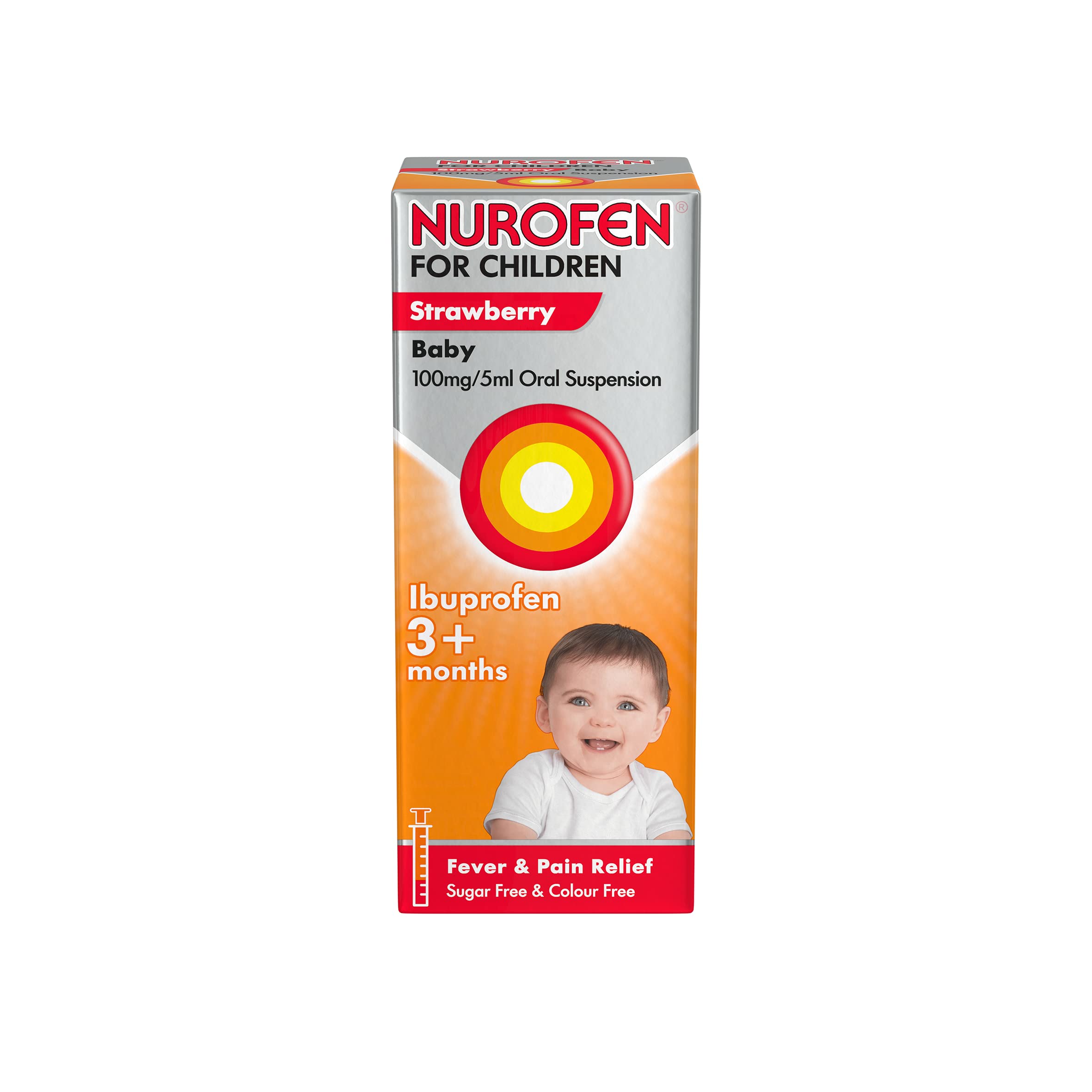 Nurofen for Children, Baby 3 Plus Months, Sugar and Colour Free, Ibuprofen Suspension, Strawberry Flavour