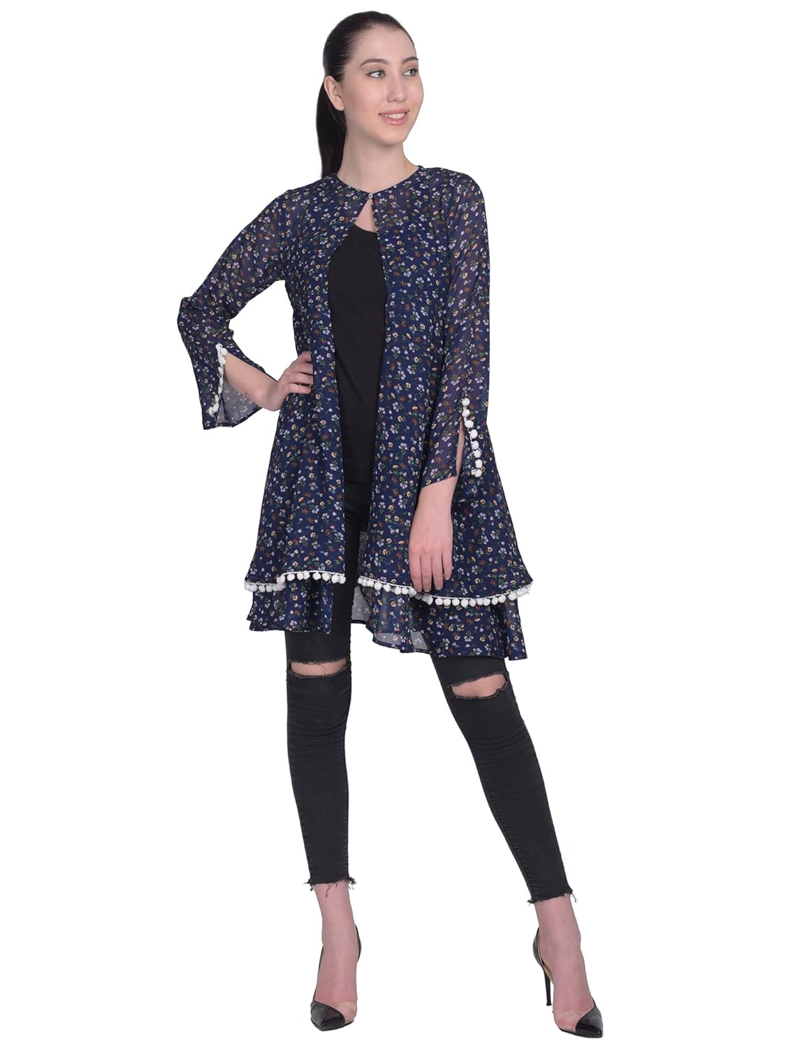 peppytone polyester printed 2 layer umbrella shrug for women