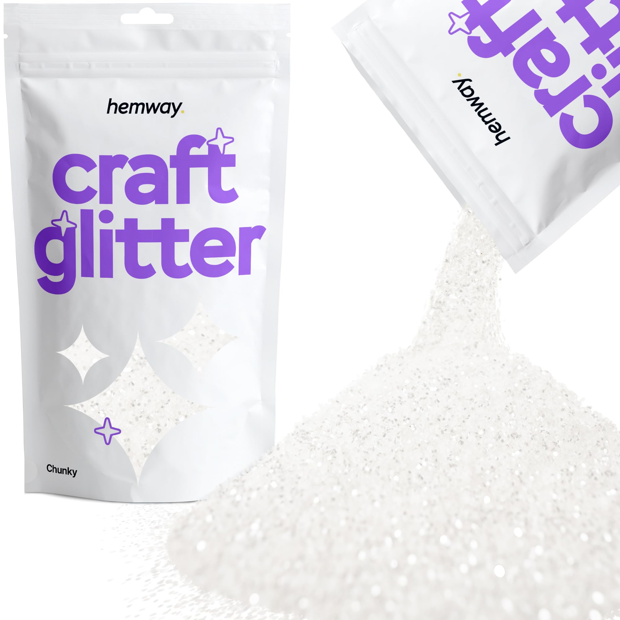 Hemway Craft Glitter White Iridescent 100g Chunky Glitter for Crafts, Resin, Cosmetic, Nail, Face, Body, Festival, Tumblers, Art, Candle, Crafting