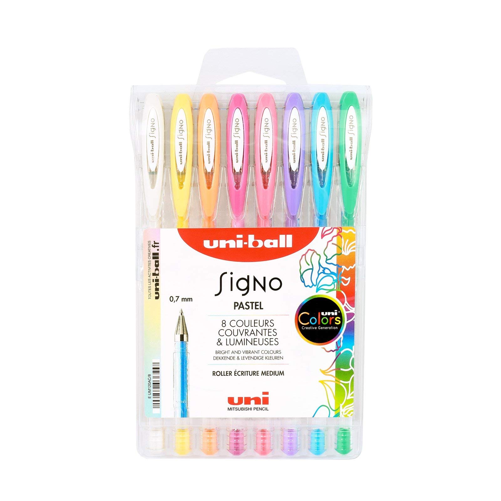 UNI-BALL Signo - Uni Mitsubishi Pencil - UM120AC/8-8 Gel Ink Rollerball Pens - Pastel Color Pens - 0.7 mm tip - Medium writing - Fancy Rollers for Creative Leisure and Cartery