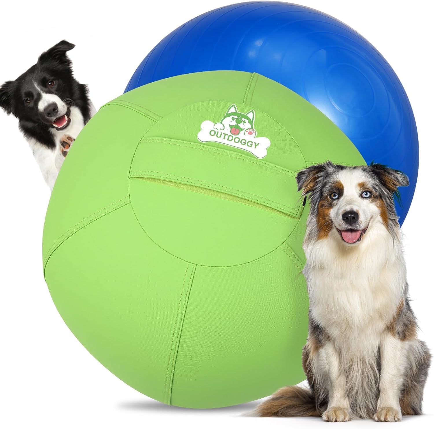 Photo 1 of Outdoggy 18" Herding Ball for Dogs - Durable Dual-Layer Design with Hook-and-Loop Zipper Cover | Perfect for Small to Medium Breeds Like Australian Shepherd, Border Collie & Cattle Dogs - Green
