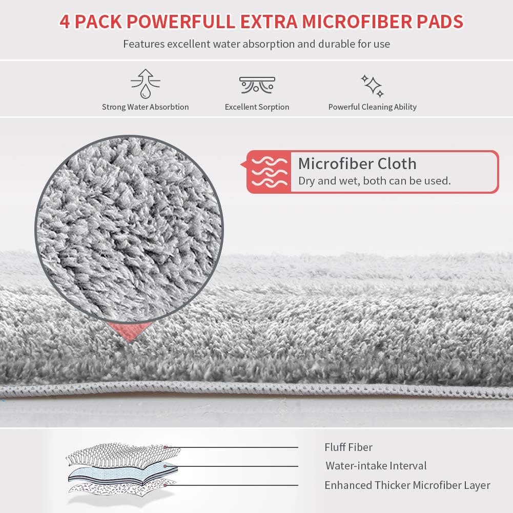 MEXERRIS Microfiber Floor Mop for Hardwood Cleaning 360 Rotating Dust Wet Mop with Extended Handle, 4 Reusable Washable Mop Pads Cloth and 1 Scraper: Home & Kitchen