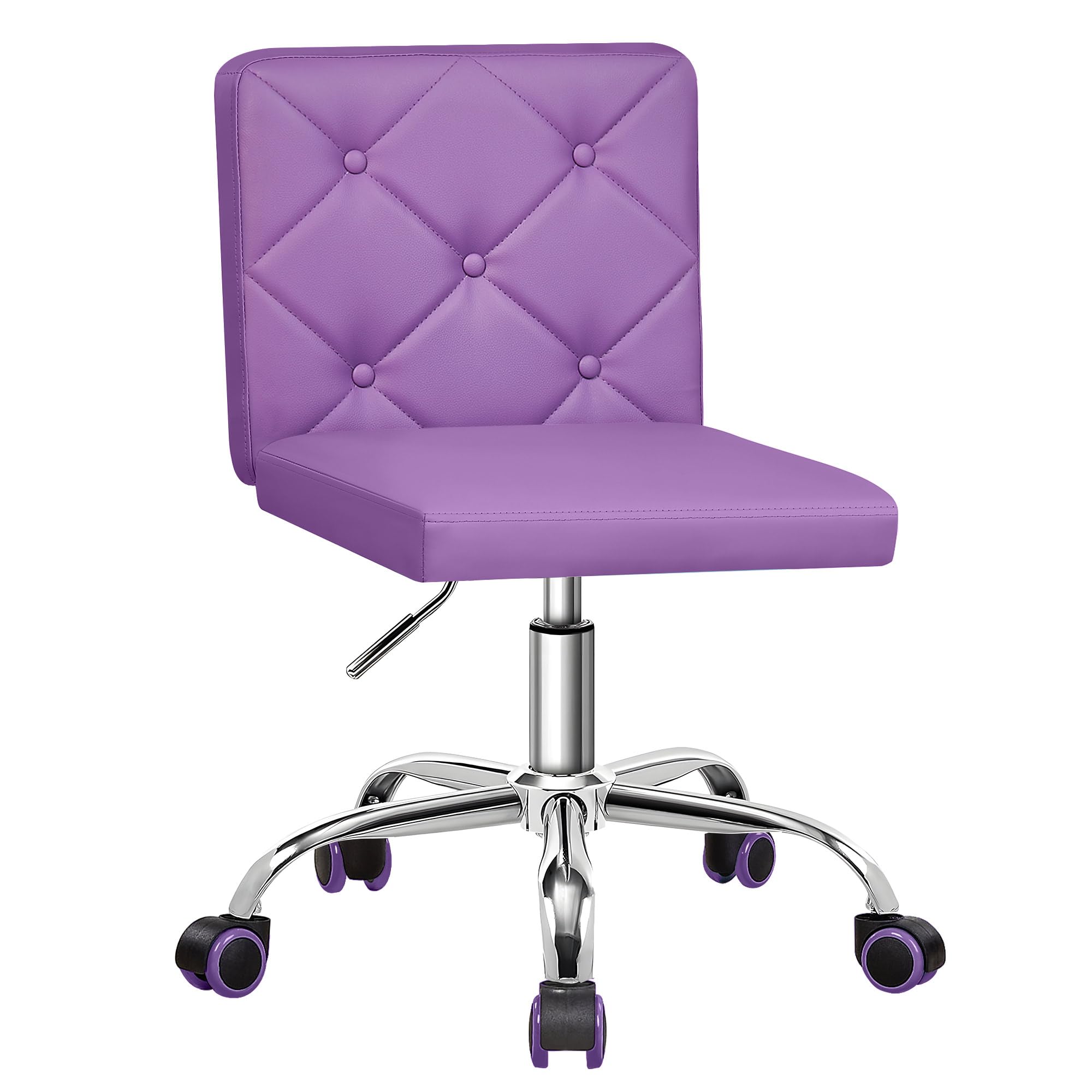 VECELO PU Leather Mid-Back Armless Vanity Chair Adjustable Height 360° Rolling Swivel for Home Office Work