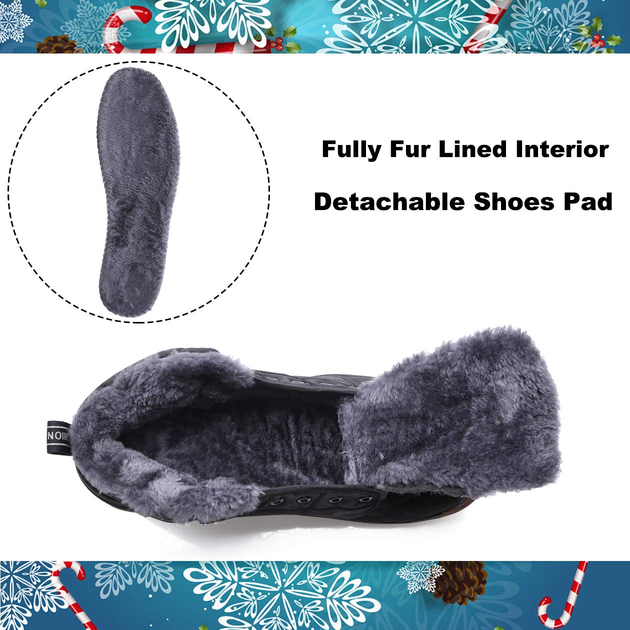 CARENURSE Mens Womens Ankle Snow Boots Water Resistant Lightweight Winter Booties with Fur for Outdoor Black