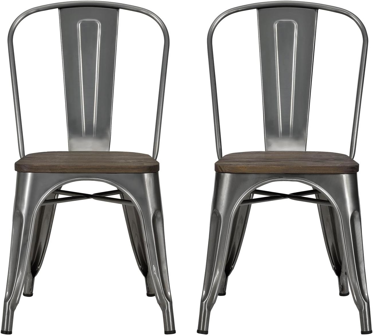 Best side chair in galvanized steel with wood seat – set of 2
