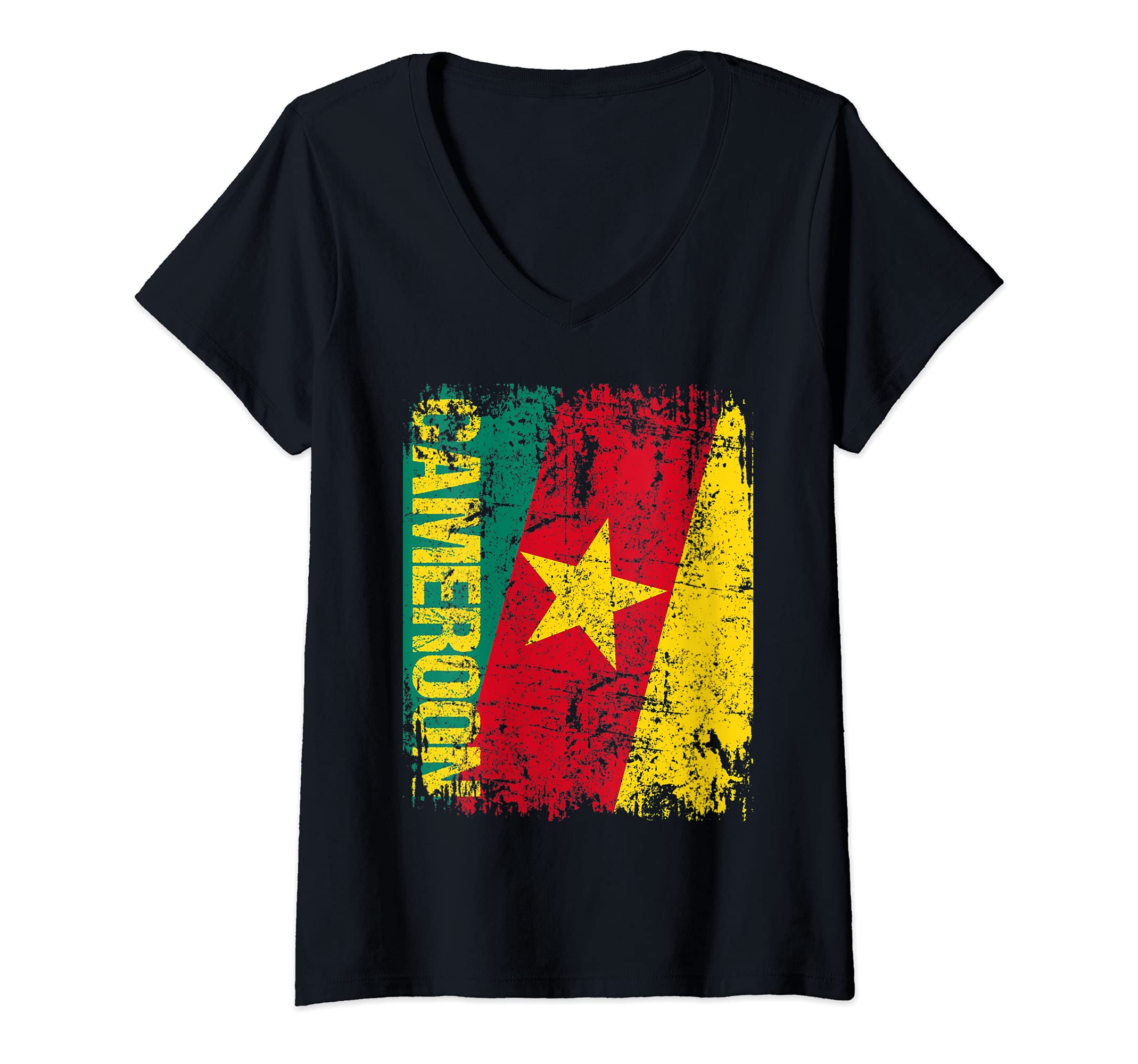 Womens CAMEROON Flag Vintage Distressed CAMEROON V-Neck T-Shirt