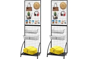 NectaCol Grid Wall Panels, 2 Packs 2'x 6' Gridwall Display Stand with a Base Plate, Black Wire Grid Wall Display Rack, Craft Show Display Grid, Art Display and Retail Display Stand