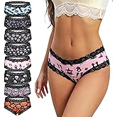 SYVIN Women 8pcs Cute Halloween Allover Skull Print Hipster Panties, Lace Trims Low Rise Bikini Comfortable Underwear