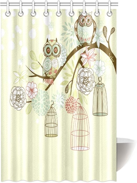 Amazon Com Interestprint Owl Shower Curtain Owls Out Of Their Cages Bird Cage Freedom Polyester Fabric Bathroom Shower Curtain 48 X 72 Inches Home Kitchen