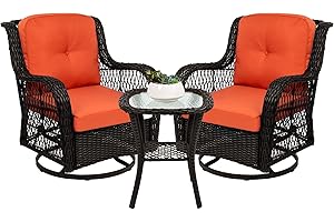 Best Choice Products 3-Piece Outdoor Wicker Patio Bistro Set w/ 2 360-Degree Swivel Rocking Chairs and Tempered Glass Top Side Table - Rust