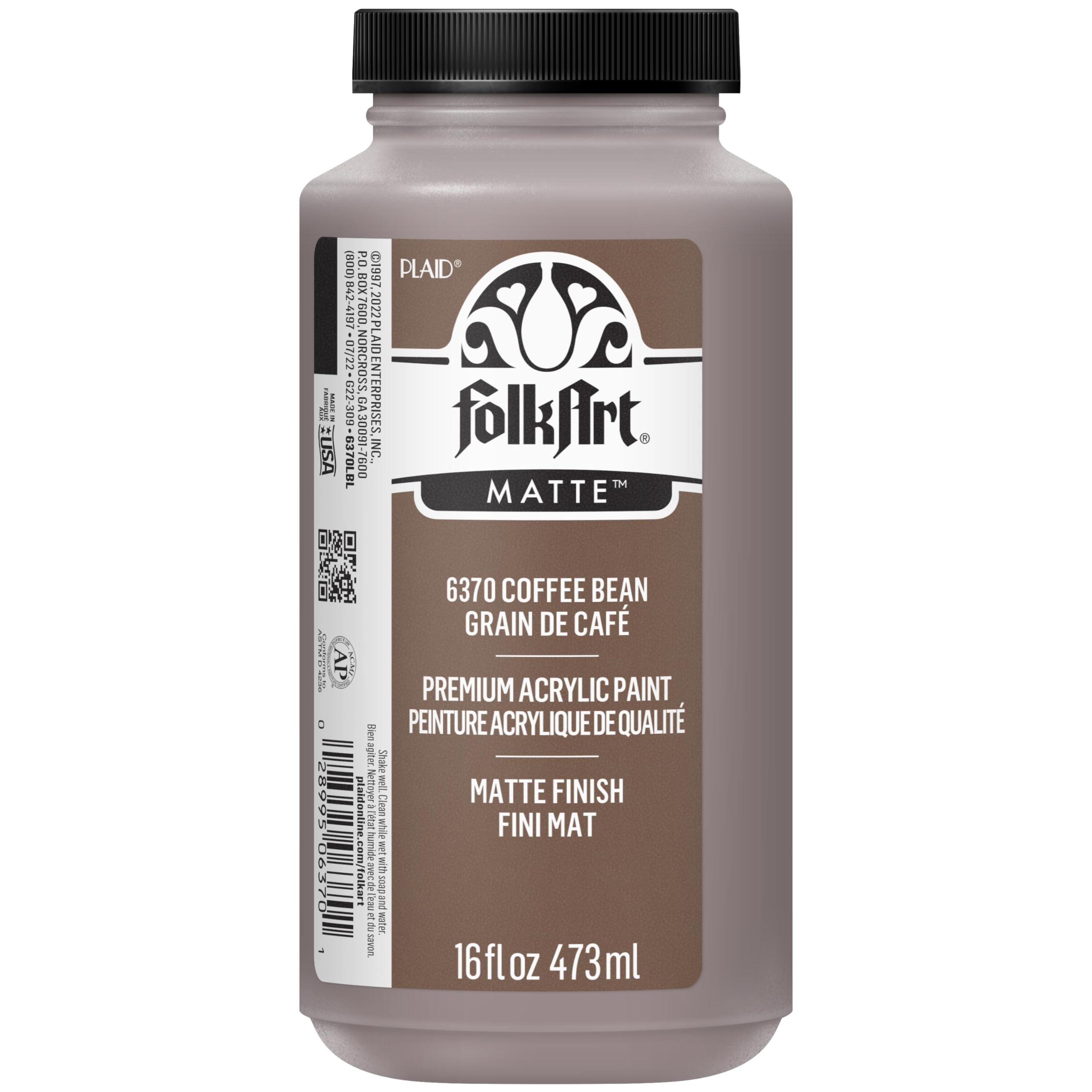 FolkArt 6370 Matte Acrylic Paint in Assorted Colors, 16 oz, Coffee Bean