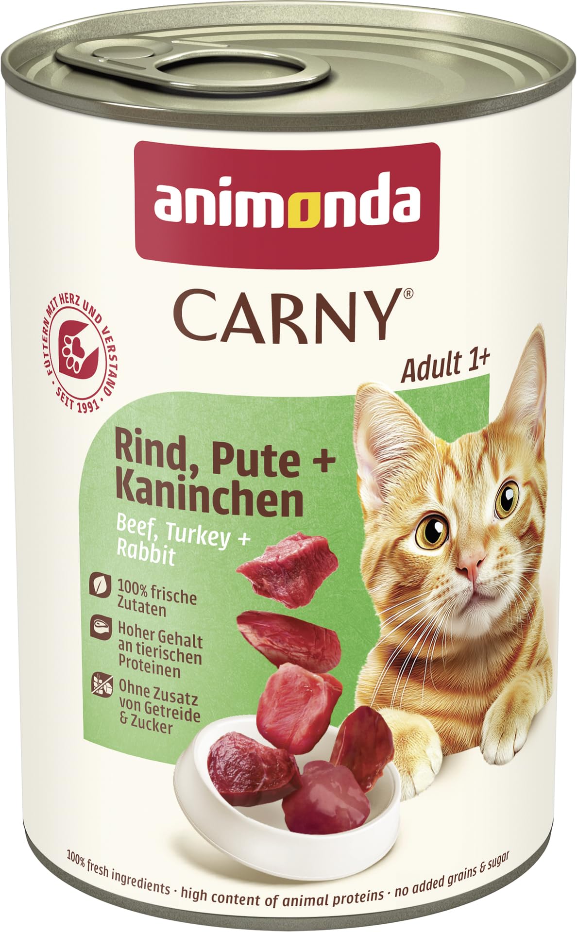 animonda Carny Adult cat food, wet food for adult cats, beef, turkey + rabbit, 6 x 400g