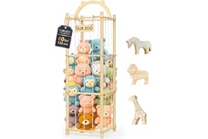 Sortivo Wood Stuffed Animal Storage with 3 Animal Figurines Set, 60In Large Capacity Stuffy & Teddy Bear Storage Organizer fo