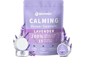 SEONNIX Shower Steamers Aromatherapy 15 Pack, Stress Relief & Self Care - Lavender Shower Bombs with Natural Essential Oil, Home Spa Shower Travel Essentials, Relaxation Birthday Gifts for Women & Men