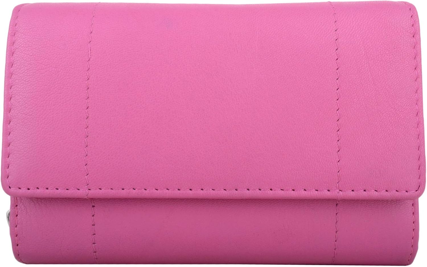 Womens Large Leather Zip Round Tri-Fold Money/Coin/Credit Card Holder/Purse - Cerise