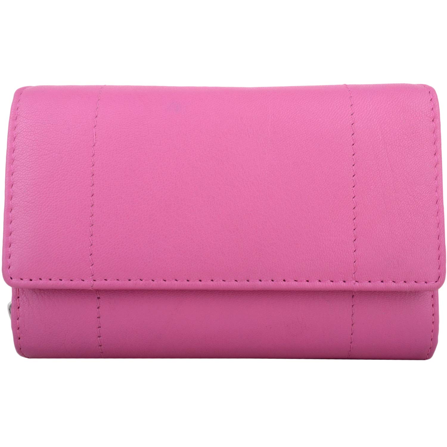 Womens Large Leather Zip Round Tri-Fold Money/Coin/Credit Card Holder/Purse - Cerise
