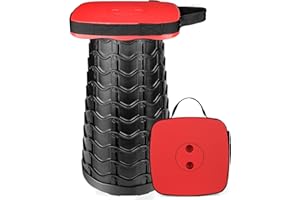 Outward Gear Upgraded Folding Stool Heavy Duty 550lbs Load Capacity Collapsible Portable Sturdy Telescopic Stool for Camping Travel Hiking (Red)