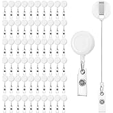 60 Pcs Retractable Badge Reels with Swivel Alligator Clip, Plastic ID Card Name Badge Holders for Office Workers Nurses, White