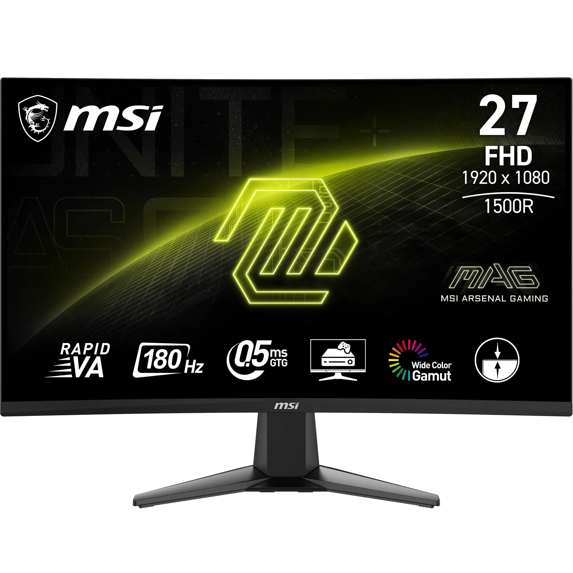 MSI MAG 27C6F 27 Zoll FHD Curved Gaming Monitor - 1500R 1920 x 1080 Rapid VA Panel, 180 Hz / 1ms (GtG), Adaptive-Sync - DP 1.2a, HDMI™ CEC