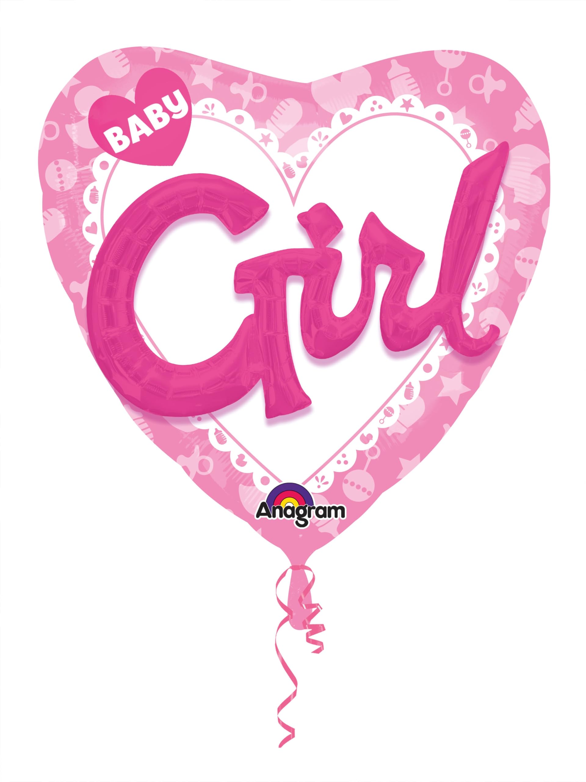 Pink Heart Foil Balloon with Baby Girl Design - 1 Pc.