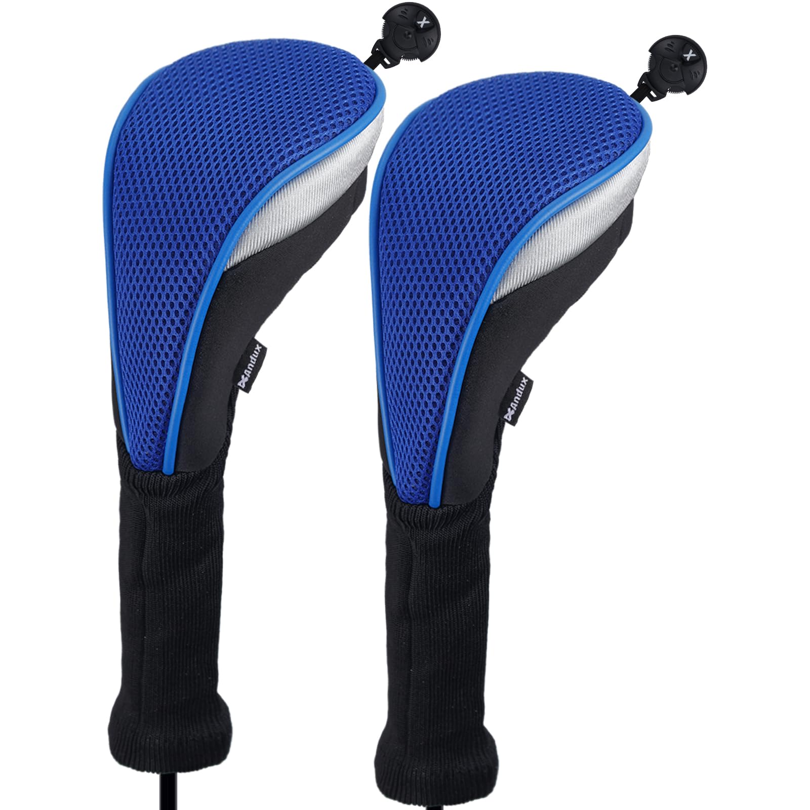 Andux Long Neck Golf Hybrid Club Head Covers with Dial No. Tag CTMT-02 2pcs Blue