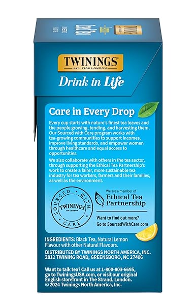 TWININGS NEW LEMON BLACK ICED TEA, 72 DELICIOUSLY UNSWEETENED TEA BAGS, MAKES 18 PITCHERS OR 144 SERVINGS, CAFFEINATED, 72 COUNT (PACK OF 1)