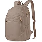 LIGHT FLIGHT College Backpack for Women Travel, 15.6" Laptop Backpack with USB Charging Hole, Water Resistant, Large Capacity, Daypack for Work, Casual Computer Bags, Champagne