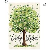 AVOIN colorlife St Patricks Day Garden Flag 12x18 Inch Double Sided Outside, Lucky Blessed Shamrock Clover Tree Yard Outdoor Flag